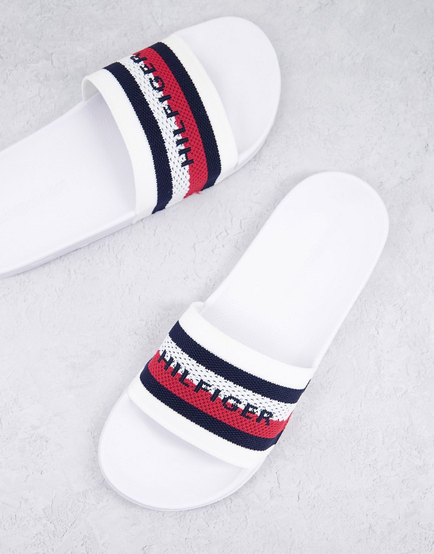 Tommy Hilfiger knitted slides with flag logo in white