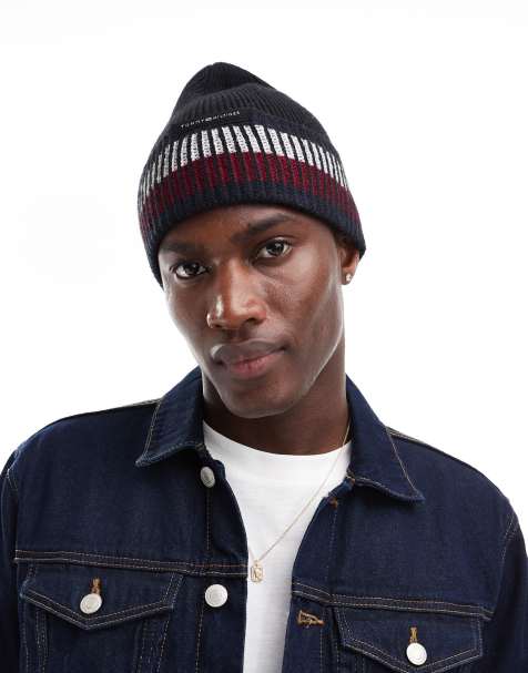 Tommy Hilfiger knitted stripe beanie in black - view 1
