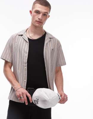 Tommy Hilfiger knitted stripe short sleeve shirt in beige-Neutral