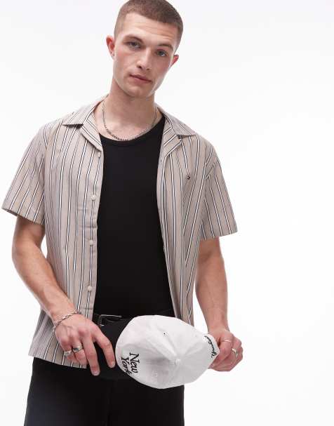 Tommy Hilfiger knitted stripe short sleeve shirt in beige - view 1