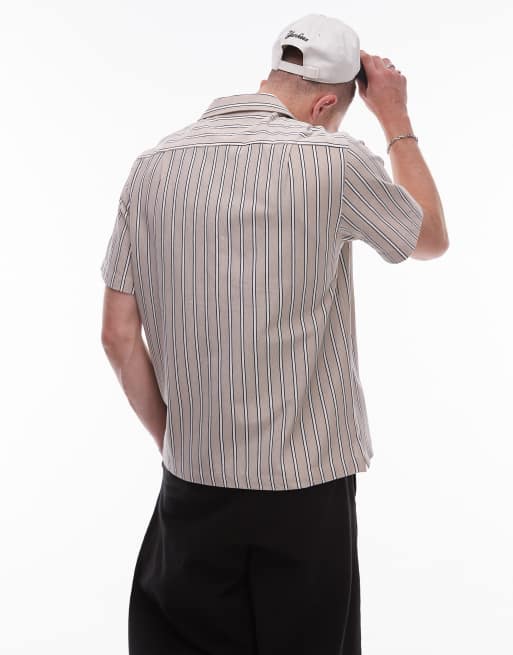 Tommy Hilfiger knitted stripe short sleeve shirt in beige, 4 of 4