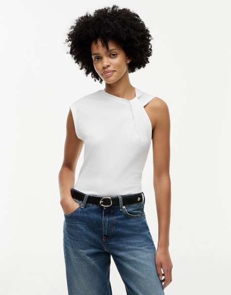 Tommy Hilfiger Knot textured jersey sleeveless top in ecru - view 1