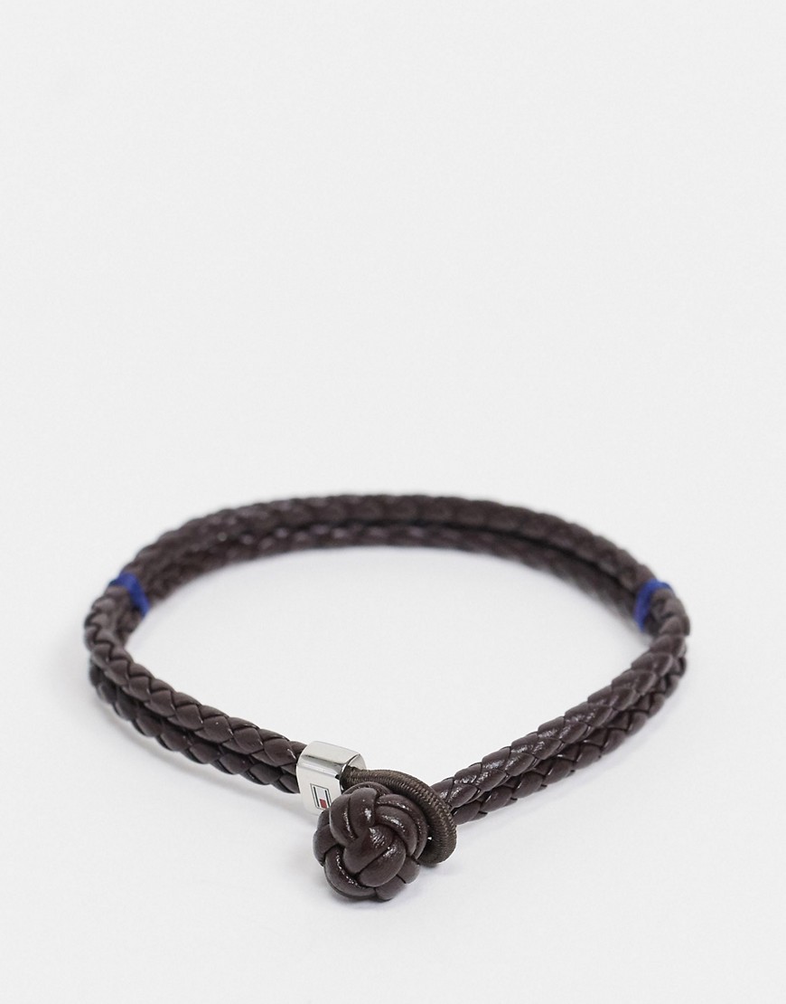 Tommy Hilfiger knotted leather bracelet in brown
