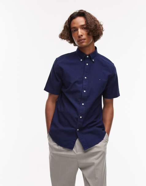 Tommy Hilfiger - Kortærmet marineblå Oxford-skjorte - view 1