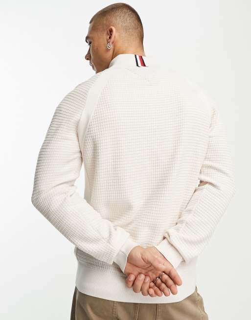 Tommy Hilfiger – Krämvit tröja med kort dragkedja och flagglogga, 4 av 4