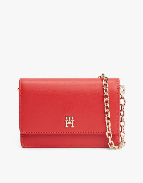 Tommy Hilfiger – Kreditkarten-Brieftasche in Rot und Orange mit Kettendetail und Hilfiger-Markenlogo - view 1
