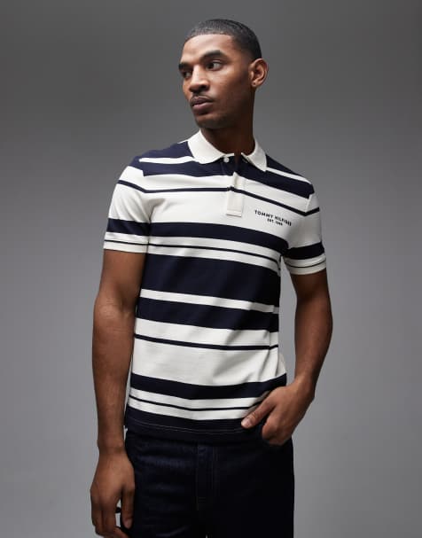 Tommy Hilfiger pique polo shirt in cream & navy stripe