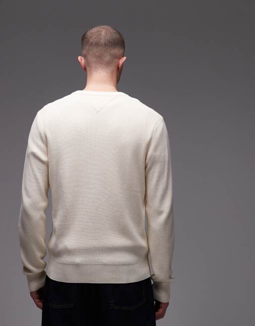 Tommy Hilfiger – Kremowy sweter z dużym logo tekstowym na środku, 5 z 5