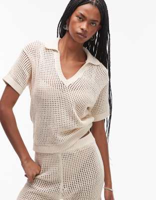 Tommy Hilfiger - Kurzärmlige, gehäkelte Hemdbluse in Beige-Neutral