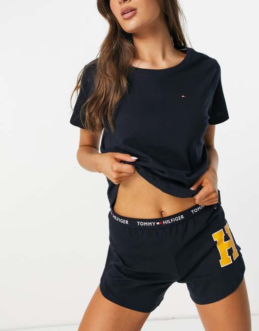 Tommy Hilfiger – Kurzärmliger Pyjama aus Baumwolle in Marineblau - NAVY
