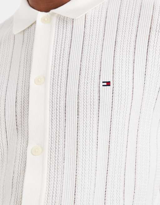 Tommy Hilfiger – Kurzärmliges Hemd aus Pointelle-Strick in Weiß, 3 von 5