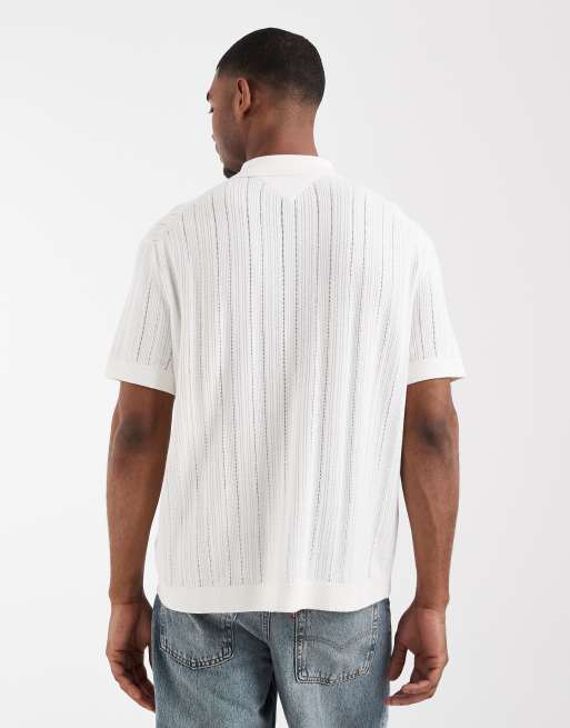 Tommy Hilfiger – Kurzärmliges Hemd aus Pointelle-Strick in Weiß, 5 von 5