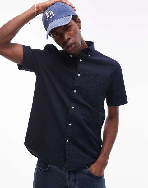 Tommy Hilfiger – Kurzärmliges Hemd aus Seersucker in Marineblau - view 1