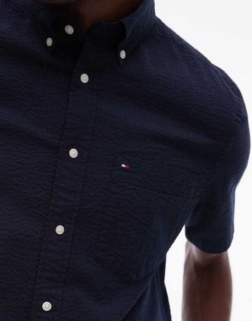 Tommy Hilfiger – Kurzärmliges Hemd aus Seersucker in Marineblau, 2 von 4
