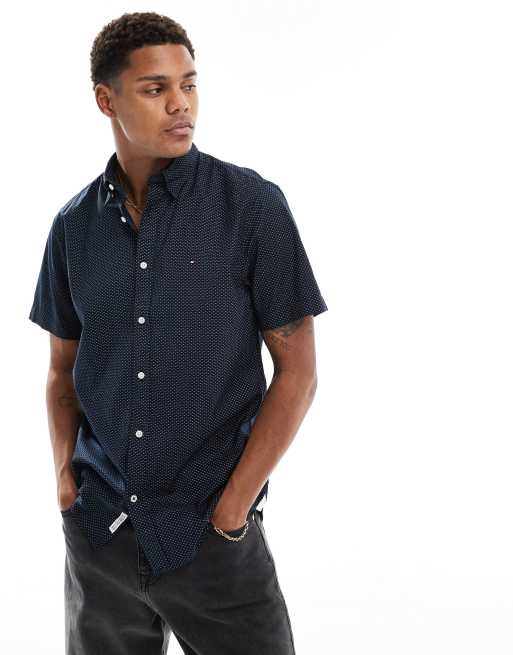 Tommy Hilfiger – Kurzärmliges Hemd in Blaugrau