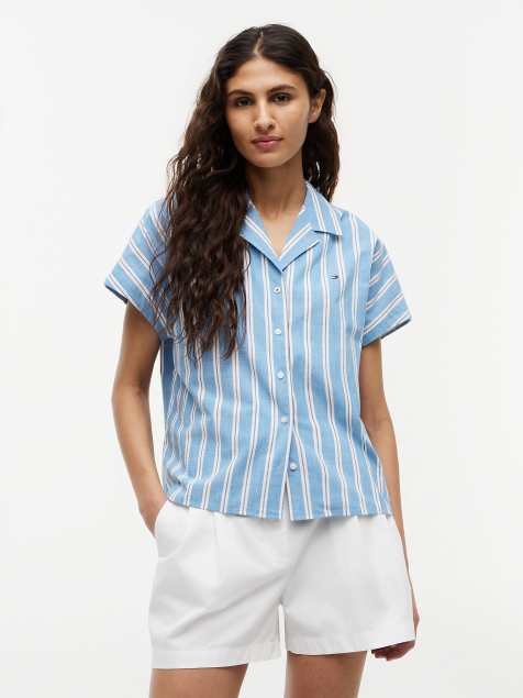 Tommy Hilfiger – Kurzärmliges Relaxed-Fit-Hemd aus Popeline in Blau-Bunt - view 1