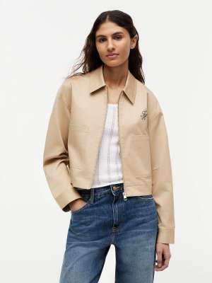 Kurze Twill-Jacke in Khaki mit Logo und aufgesetzten Taschen-Neutral Neutral 38