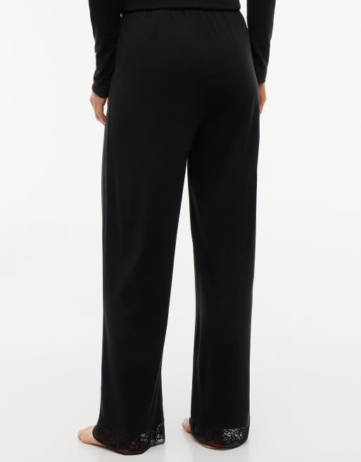 Tommy Hilfiger Lace trim relaxed pyjama bottoms in black, 4 of 6