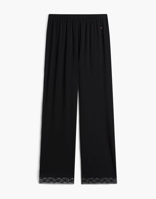 Tommy Hilfiger Lace trim relaxed pyjama bottoms in black, 5 of 6