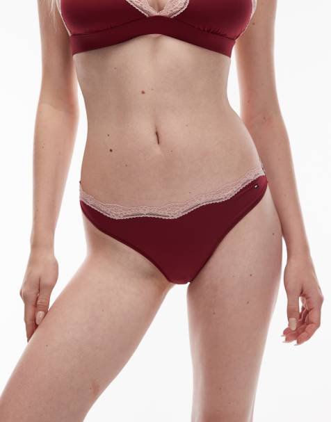 Tommy Hilfiger lace trim thong in deep red