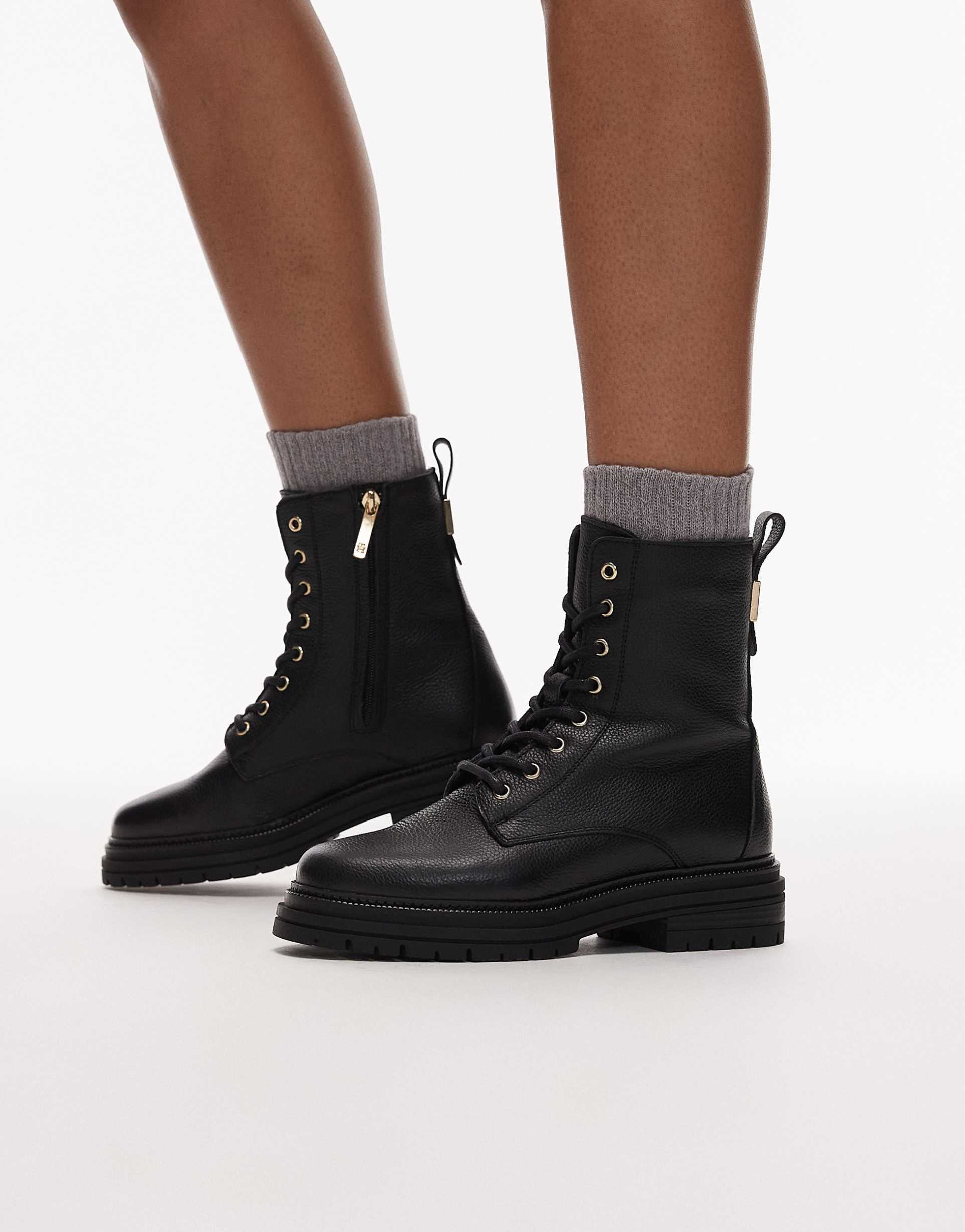 tommy hilfiger lace up boot in black