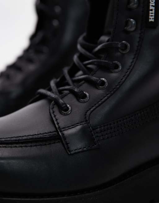 Tommy Hilfiger lace up leather boots in black ASOS