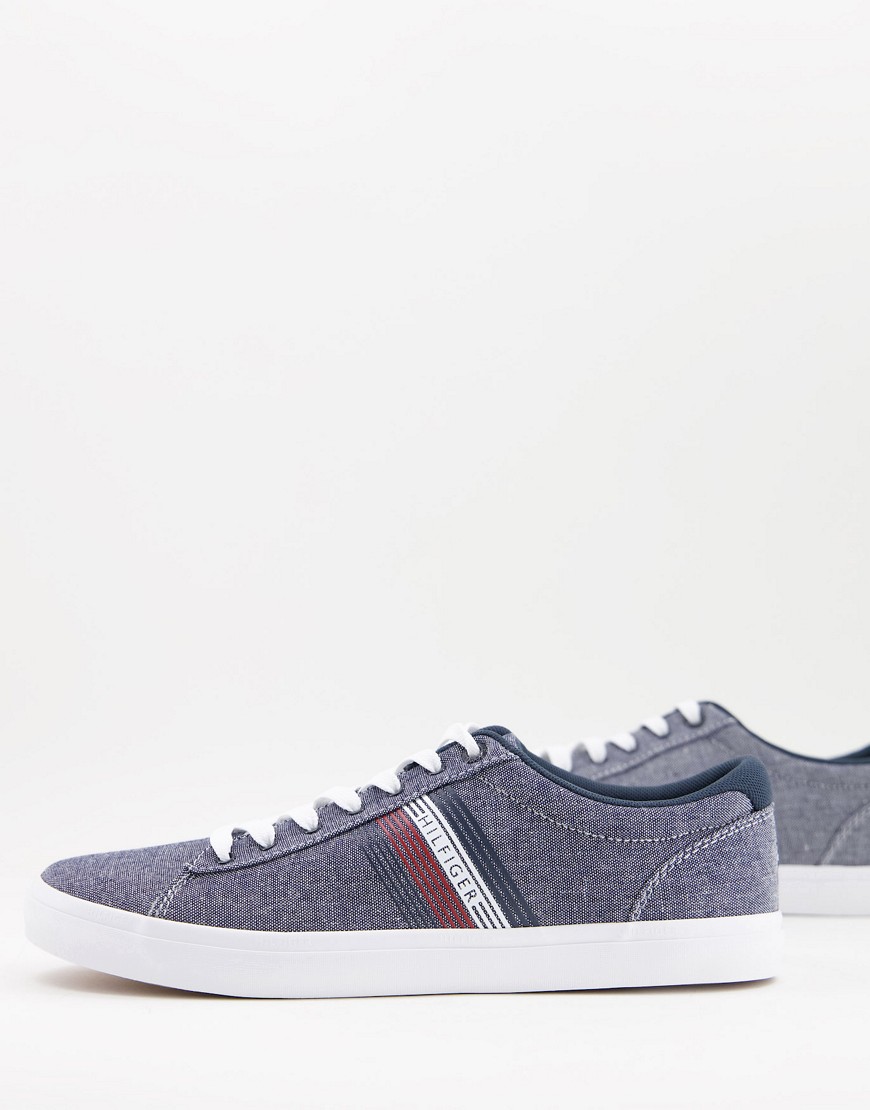 Tommy Hilfiger lace up plimsolls in navy with stripe