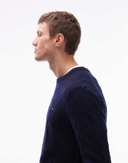 Tommy Hilfiger lambswool cable knit jumper in navy, 5 of 5