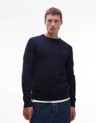 Tommy Hilfiger Lambswool Cable Knit Sweater In Blue