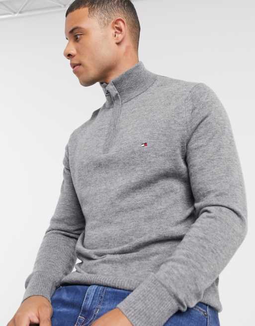 Tommy Hilfiger lambswool half zip jumper in grey