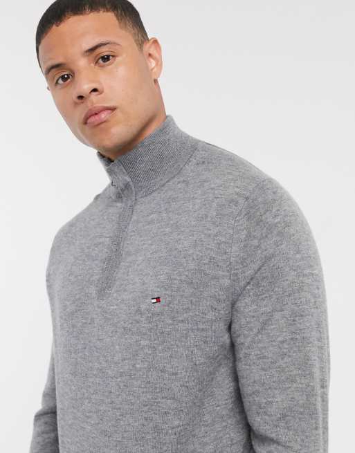 Tommy Hilfiger lambswool half zip jumper in grey