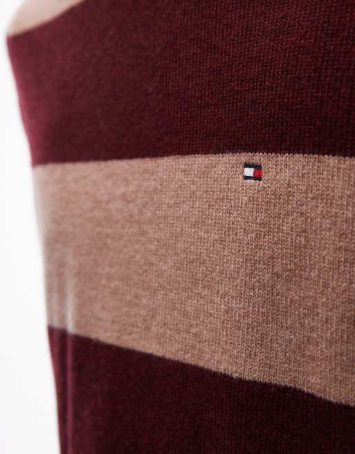 Tommy Hilfiger lambswool stripe jumper in beige and burgundy, 5 of 5