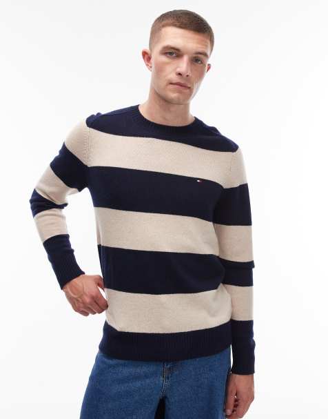 Tommy Hilfiger lambswool stripe jumper in navy and cream - view 1
