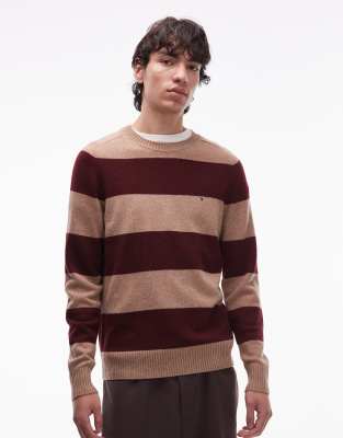 Tommy Hilfiger Lambswool Stripe Sweater In Brown