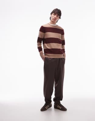 Tommy Hilfiger Lambswool Stripe Sweater In Brown