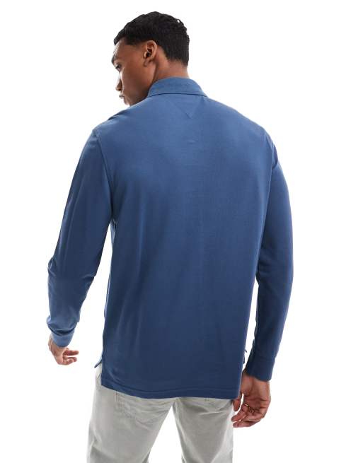 Tommy Hilfiger – Langärmliges Polohemd in Blau mit normalem Schnitt, 2 von 4