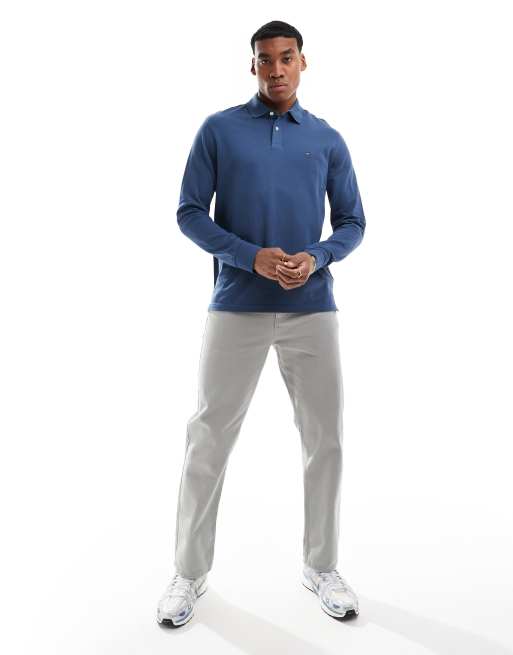 Tommy Hilfiger – Langärmliges Polohemd in Blau mit normalem Schnitt, 4 von 4