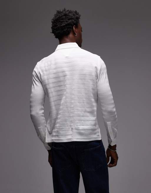 Tommy Hilfiger – Langärmliges Polohemd in Weiß mit Fischgrätmuster , 3 von 5