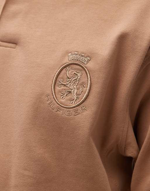 Tommy Hilfiger – Langärmliges Rugby-Polohemd in Beige mit Wappen-Logo , 5 von 5