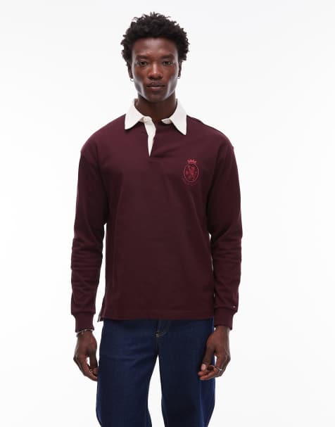 Tommy Hilfiger – Langärmliges Rugby-Polohemd in Burgunderrot mit Wappen-Logo - view 1