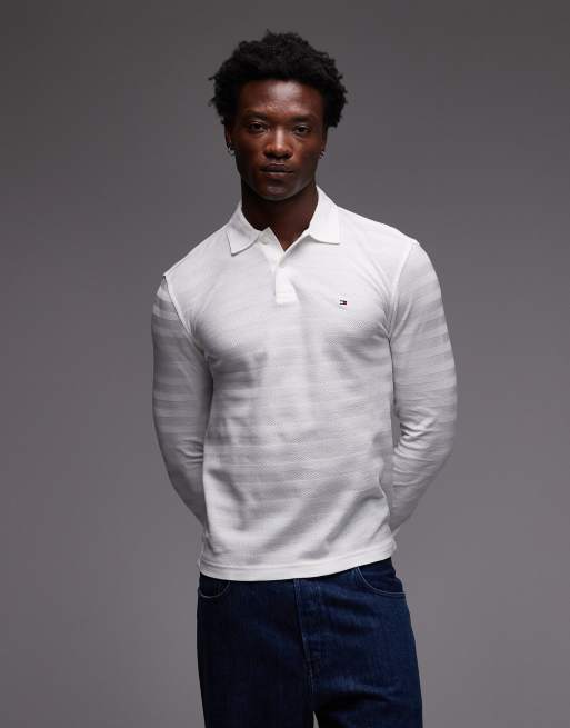 Tommy Hilfiger – Langärmliges Rugby-Polohemd in Weiß mit Flag-Logo 