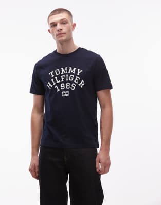 Tommy Hilfiger large arch 1985 logo t-shirt in navy