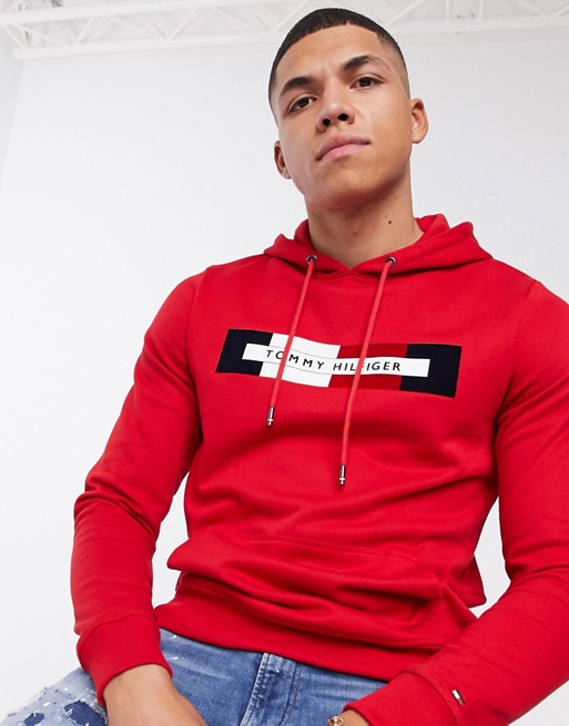 Tommy Hilfiger large chest logo hoodie in red