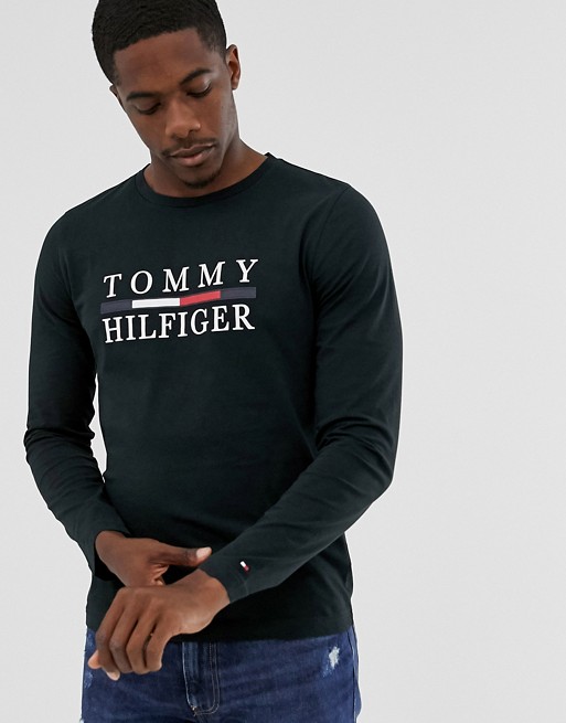 Tommy Hilfiger large chest logo long sleeve t-shirt in black