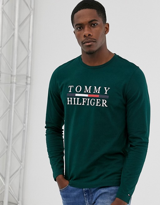 Tommy Hilfiger large chest logo long sleeve t-shirt in green