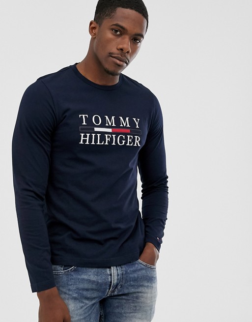 Tommy Hilfiger large chest logo long sleeve t-shirt in navy