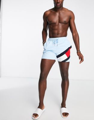Tommy Hilfiger large flag logo nylon swim shorts in light blue - ASOS Price Checker