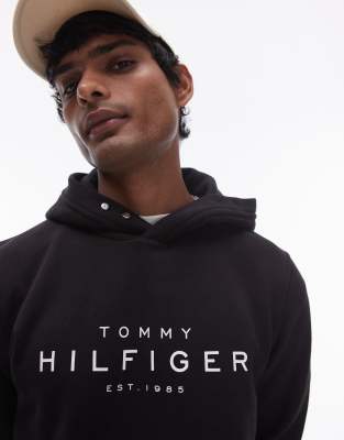 Tommy Hilfiger large logo hoodie in black