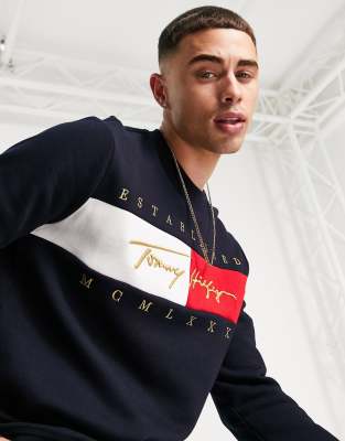 ASOS Hilfiger large navy flag Tommy logo sky sweatshirt signature in desert |