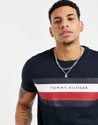 Tommy Hilfiger large stripe logo t-shirt in navy | ASOS